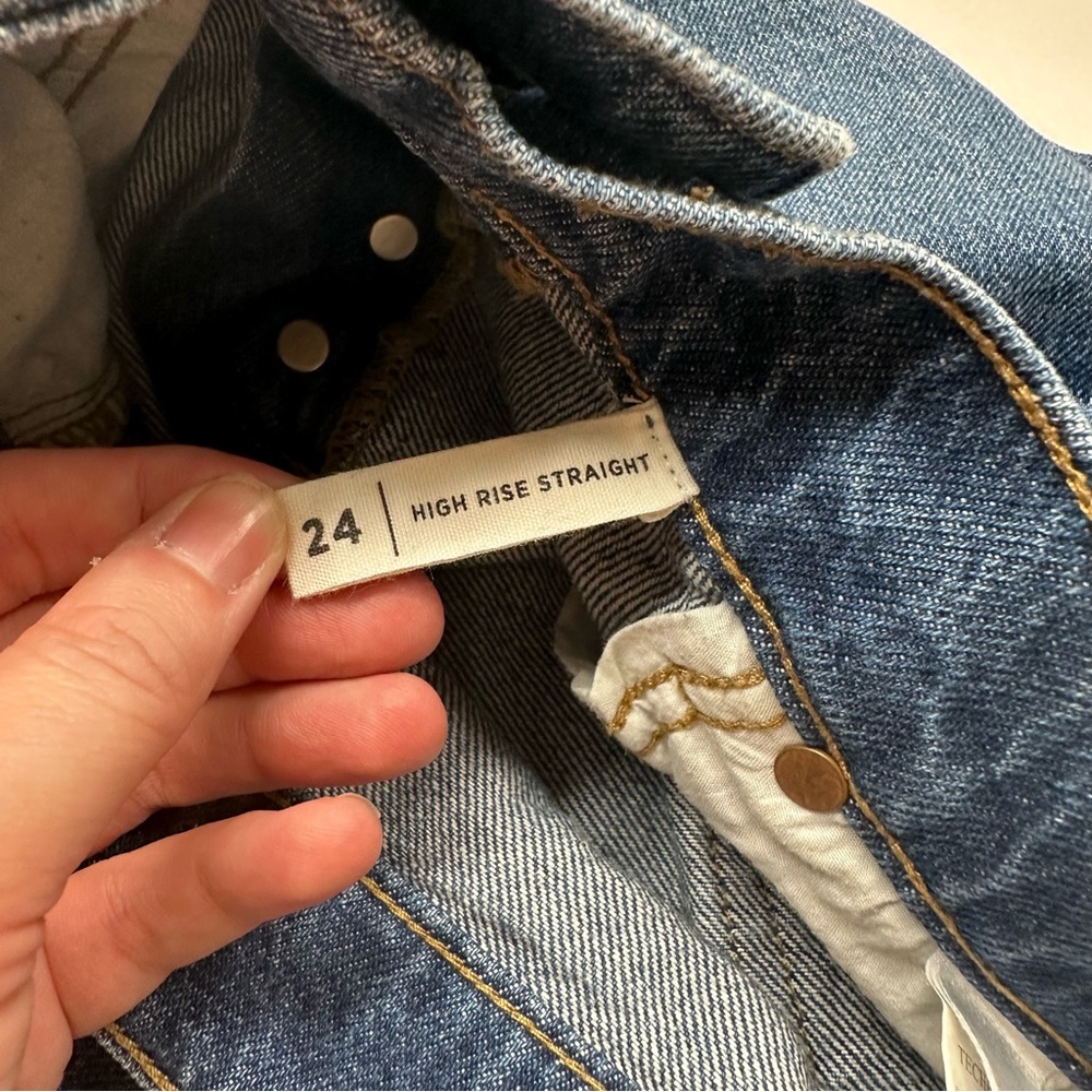 PacSun Medium Wash Blue Distressed High Rise Straight Leg Ankle Jeans Size 24 - Picture 7 of 10